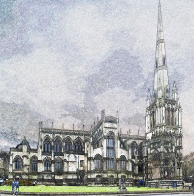 St Mary Radcliffe Church, Bristol
Made up from 3 images (didn't have my wide angle lens).  Wasn't happy with the panorama (need to find a decent sky for it) so i turned it into this.
