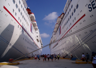 Sisters at Birth
Cruise ships Insperation and Sensation alongside each other in Mexico
