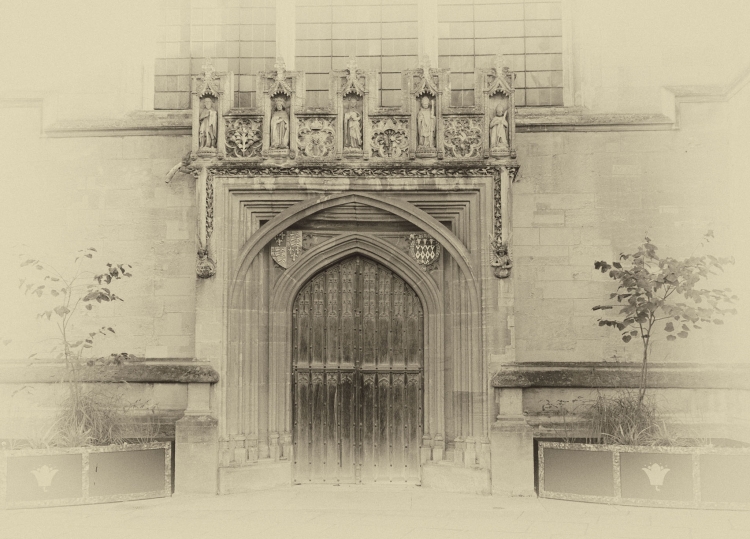 An Ancient Doorway at Magdelen College
Taken last week to replicate the Fox Talbot Print we donated to the National Library 
