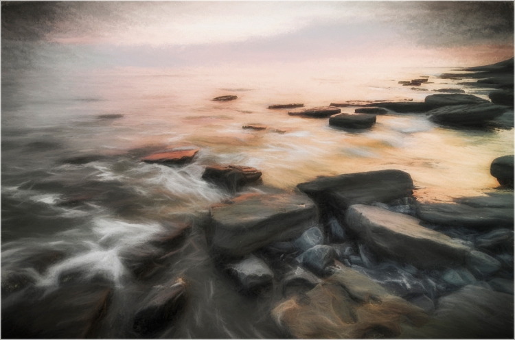 2018-06-05 club night at Dunraven Bay. Experiments with 'painterly' effects in processing.
